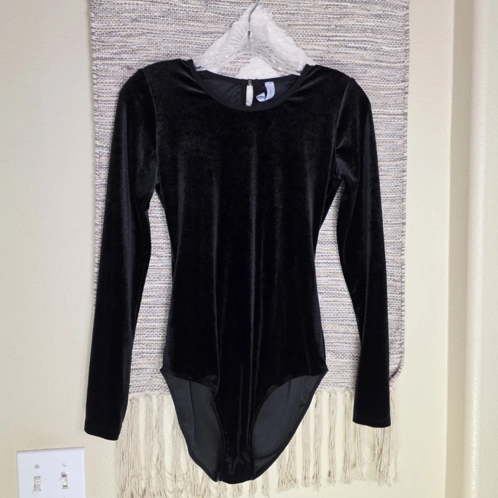 Halogen Black Velvet Long Sleeve Bodysuit